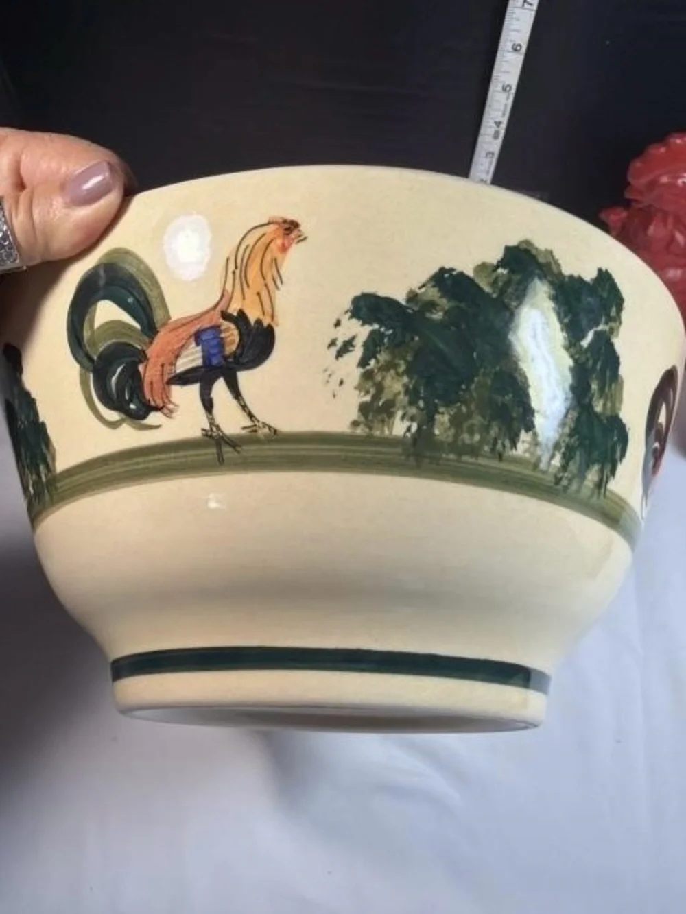 Colonial Williamsburg Rooster Big Serving Bowl Oxney Green England Hand Painted